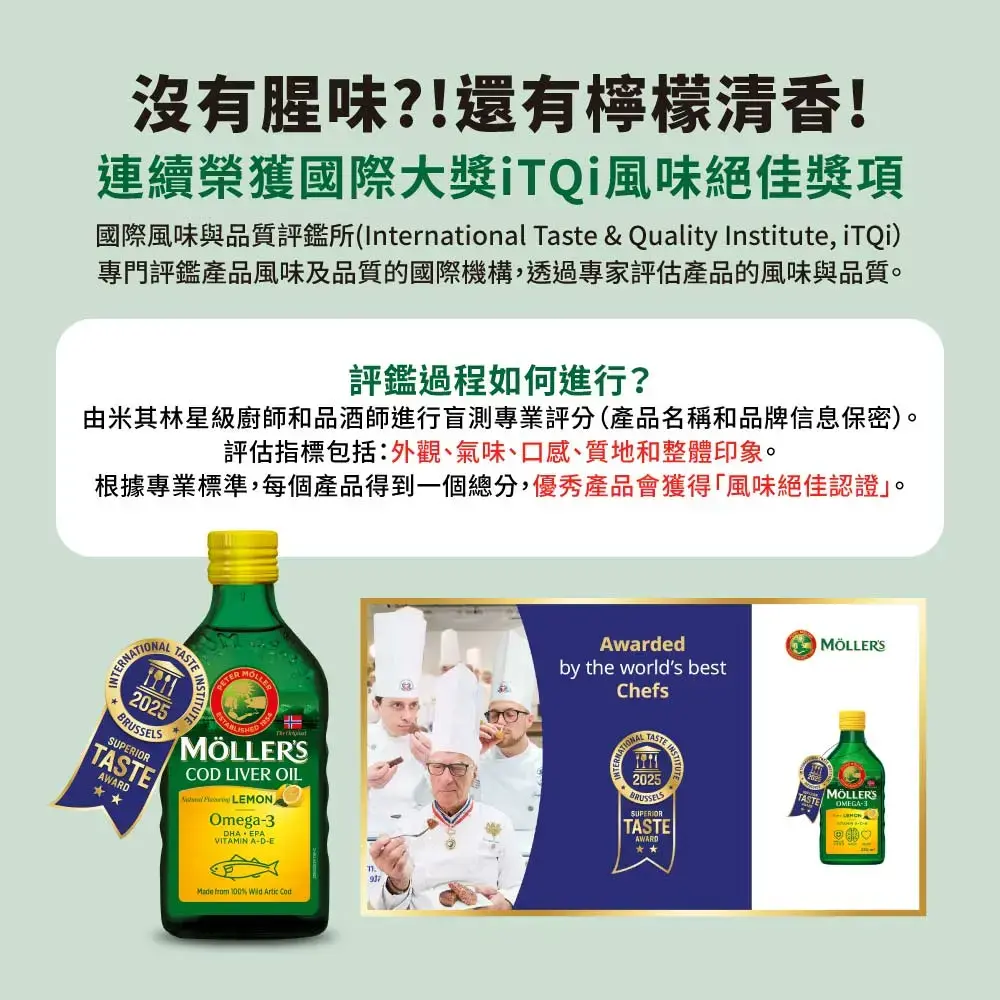 沒有腥味?!還有檸檬清香!連續榮獲國際大獎iTQi風味絕佳獎項,國際風味與品質評鑑所(International Taste & Quality Institute, iTQi),專門評鑑產品風味及品質的國際機構,透過專家評估產品的風味與品質。評鑑過